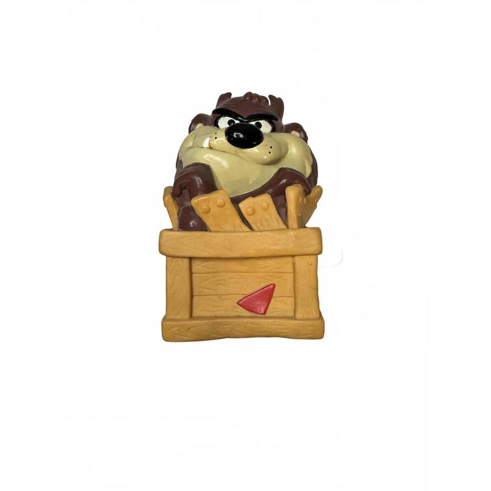 Vintage 1992 Taz Tasmanian Devil Figurine in Crate Coin Banks